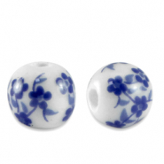 Kralen keramiek 6mm White-Delft blue