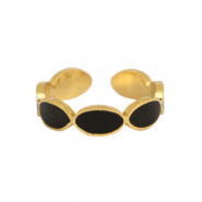 Roestvrij stalen (RVS) Stainless steel ringen enamel ovaal Black-gold