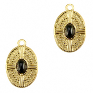 Roestvrij stalen (RVS) Stainless steel bedels ovaal met natuursteen Gold-black