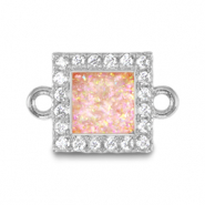 Brass TQ metaal bedels tussenstuk vierkant enamel Silver-light pink