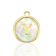 Roestvrij stalen (RVS) Stainless steel bedels 12mm shell initial Y White (natuurlijke kleur)-gold