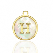Roestvrij stalen (RVS) Stainless steel bedels 12mm shell initial H White (natuurlijke kleur)-gold