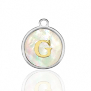 Roestvrij stalen (RVS) Stainless steel bedels 12mm shell initial G White (natuurlijke kleur)-silver