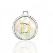 Roestvrij stalen (RVS) Stainless steel bedels 12mm shell initial D White (natuurlijke kleur)-silver