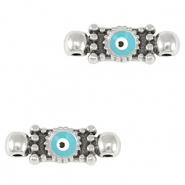 Bedels DQ metaal tussenstuk boze oog Antiek zilver-light blue (nikkelvrij)