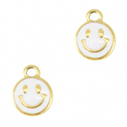 Roestvrij stalen (RVS) Stainless steel bedels smiley enamel Gold-white