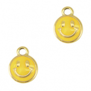 Roestvrij stalen (RVS) Stainless steel bedels smiley enamel Gold-yellow