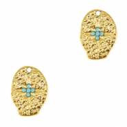Roestvrij stalen (RVS) Stainless steel bedels irregular enamel kruis Gold-light blue
