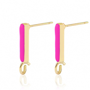 Onderdelen DQ metaal oorstekers bar Goud-neon fuchsia pink (nikkelvrij)
