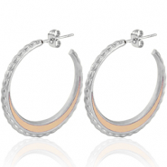 Roestvrij stalen (RVS) Stainless steel oorbellen creolen 30mm Silver-vintage pink