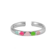 Roestvrij stalen (RVS) Stainless steel ringen enamel smiley Neon multicolour-silver