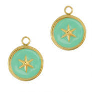 Roestvrij stalen (RVS) Stainless steel bedels star Gold-turquoise blue