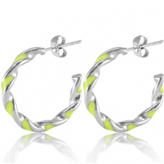 Roestvrij stalen (RVS) Stainless steel oorbellen Neon lime green-silver