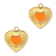 Roestvrij stalen (RVS) Stainless steel bedels hart Neon orange-gold