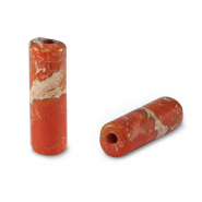 Natuursteen kralen tubes Rust red