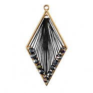 Gehaakte hanger met macramé draad en facetkraaltjes ruit Gold-metallic black