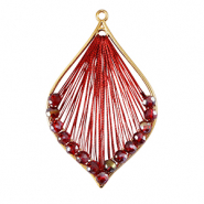 Gehaakte hanger met macramé draad en facetkraaltjes druppel Gold-metallic red