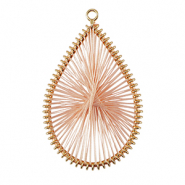 Gehaakte hanger met macramé draad druppel Gold-pink