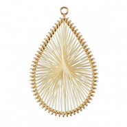 Gehaakte hanger met macramé draad druppel Gold-off white