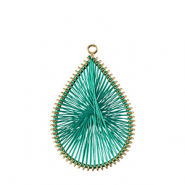 Gehaakte hanger met macramé draad druppel Gold-cabana green