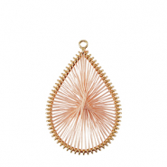 Gehaakte hanger met macramé draad druppel Gold-pink