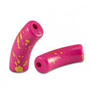 Acryl kralen tube shiny Fuchsia pink-gold