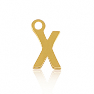 Roestvrij stalen (RVS) Stainless steel bedels initial X Gold