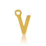 Roestvrij stalen (RVS) Stainless steel bedels initial V Gold