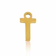 Roestvrij stalen (RVS) Stainless steel bedels initial T Gold
