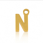 Roestvrij stalen (RVS) Stainless steel bedels initial N Gold