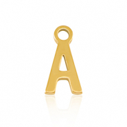 Roestvrij stalen (RVS) Stainless steel bedels initial A Gold