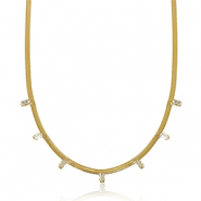 Roestvrij stalen (RVS) Stainless steel snake kettingen crystal Gold-crystal