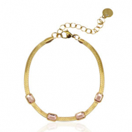 Roestvrij stalen (RVS) Stainless steel snake armbanden crystal Gold-pink
