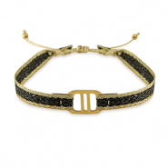 Trendy armbanden lint met stainless steel tussenstuk Black-gold