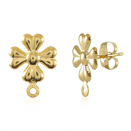 Roestvrij stalen (RVS) Stainless steel onderdelen oorbellen / oorstekers bloem met oogje Gold