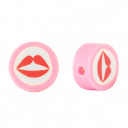 Polymeer kralen kiss 10mm Pink-white red