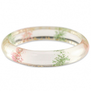 Trendy armbanden met gedroogde bloemetjes Light pink green-gold