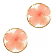 Tussenstukken met gedroogde bloemetjes 20mm Gold-light pink