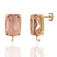 Oorbellen / oorstekers van Crystal Glass met oogje rechthoek Peach-gold