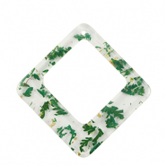 Resin hangers met gedroogde bloemetjes ruit Green-gold