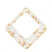 Resin hangers met gedroogde bloemetjes ruit Gold-Light Pink