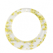 Resin hangers met gedroogde bloemetjes 39mm Yellow
