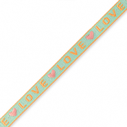 Lint met tekst "love" Blue-coral pink