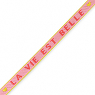 Lint met tekst "la vie est belle" Light pink-amarena red