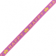 Lint met tekst "happy" Sheer lilac-coral pink