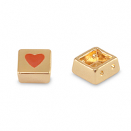 Tile beads vierkant Gold-coral red