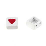 Tile beads vierkant White-red