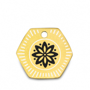 Roestvrij stalen (RVS) Stainless steel bedels bloem Goud