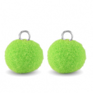 Pompom bedels met oog 10mm Silver-vibrant green