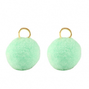 Pompom bedels met oog 10mm Gold-mint green